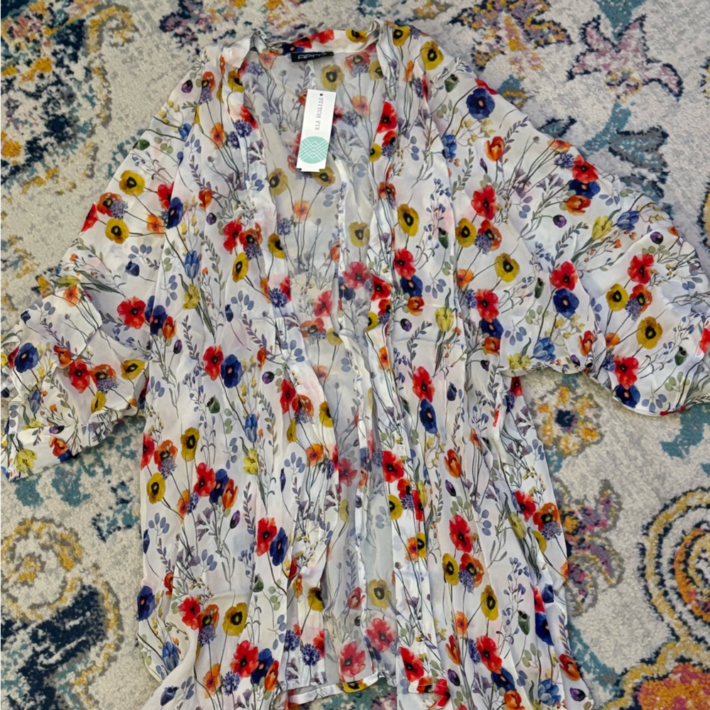Floral Chiffon Kimponp Blouse with Multicolor Design